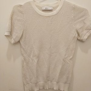 SOLD Zara Round Textured T Shirt Cream and White S